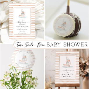 Servilleta De Papel Sailor Bear Tan Stripe Baby Shower