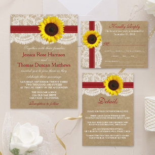Invitación Colección Kraft, Lace & Sunflower - Rojo