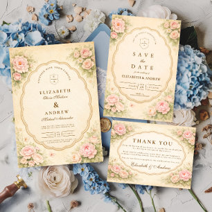 Invitación Boda de Jardín de Rosa Desvaída Vintage
