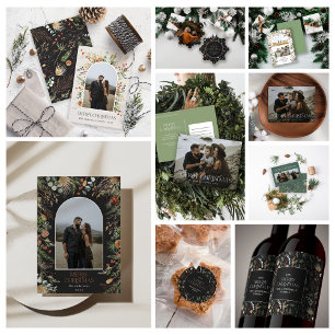 Tarjeta Festiva Con Relieve Metalizado Navidades 2 Relieve metalizado floral de acuarela
