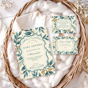 Tarjeta De Recepción Fiesta de Bienvenida Floral Cottage Azul - Rifa de