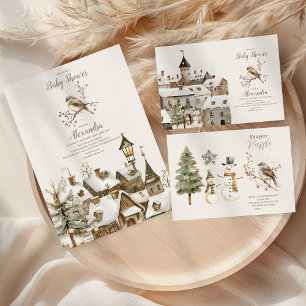 Tarjeta De Recepción Boho Navidades de invierno Libros de Baby Shower p