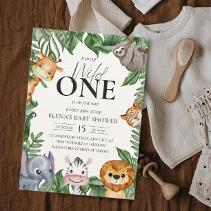 Pegatina Redonda Wild One Safari Animals Baby Shower