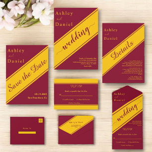 Invitación Todo En Uno Elegante Boda Moderno De Borgoña Y Fancy De Oro