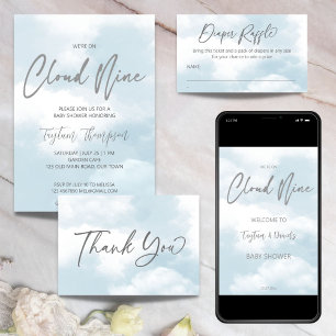 Invitación Nube nueve de ducha de bebé gris polvoriento azul