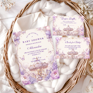 Invitación Ducha de Bebé del Oso de Peluche Morado Encantado