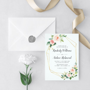 Invitación Elegante boda floral rosa de color rosa