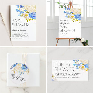 Tarjeta De Recepción Registro de código QR de Hydrangeas Azul y Blanco