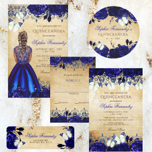 Pegatina Redonda Mariposa floral azul rubia vintage real