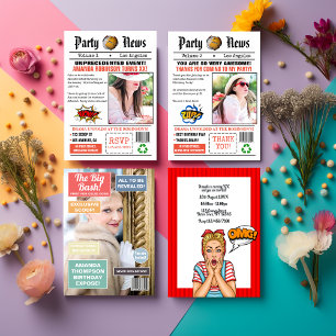 Invitación a la portada de Retro Birthday Magazine
