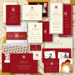 Invitación Rectángulo Doble Felicidad Boda Simple China 