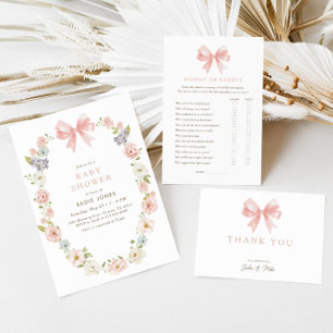 Tarjeta De Agradecimiento Chicas Pink Bow Feminine Coquette Baby Shower