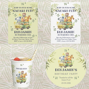 Pegatina Redonda Cute Kids Jungle Safari Cumpleaños Gracias
