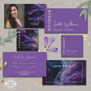 Tarjeta De Visita Cuadrada Chakras místicos de amatista Reiki Meditación Yoga
