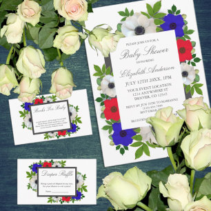 Tarjeta De Recepción Patriotic Panda Anemone Baby Shower Diaper Raffle
