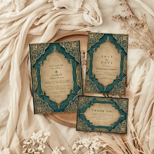 Invitación Boda Islámica de Oro Esmeralda