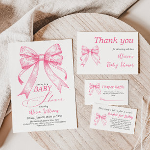 Tarjeta De Agradecimiento Baby Shower Chica Retro Coquette Pink Bow
