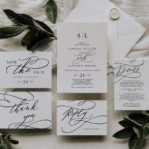 Invitación Llamada Caligrafía   Bodas de Monograma Floreado