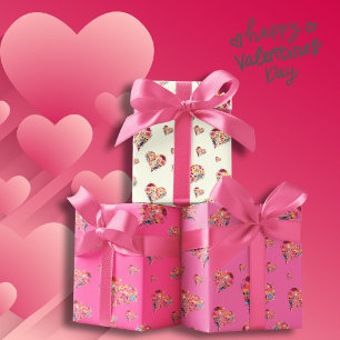 Hoja De Papel De Regalo Patrón de corazones retro de San Valentín