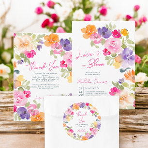 Pegatina Redonda Boho rosa floral gracias a la ducha de novia