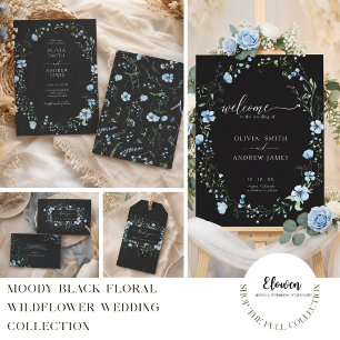 Cuadrada Pegatina de boda de flor silvestre azul negra