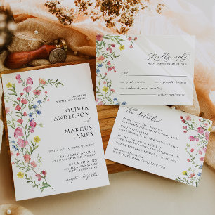 Tarjeta De Confirmación De Asistencia Boho Colorful Wildflower cuento Boda elegante
