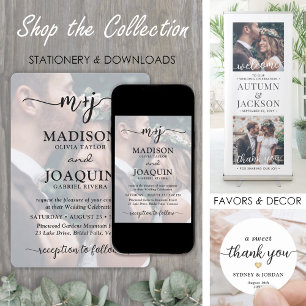 Invitación Guión sencillo y elegante Iniciales 2 Boda de foto
