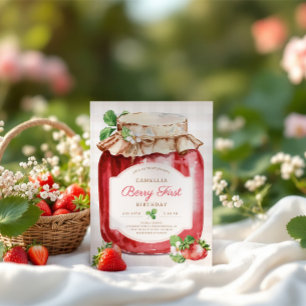 Pegatina Redonda Berry First Strawberry Jam 1er Fiesta de cumpleaño