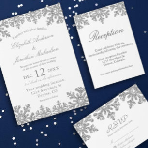 Invitación Boda de invierno con copo de nieve de plata