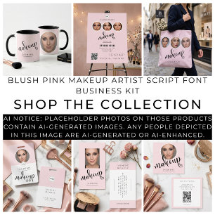 Tarjeta De Visita Cuadrada Blush Rosa Blanco 3 Foto MUA Código QR Redes Socia