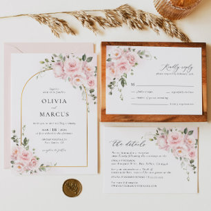 Tarjeta RSVP de matrimonio elegante con flores ros