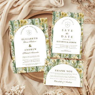 Invitación Boda con Arco Floral Verde Salvia
