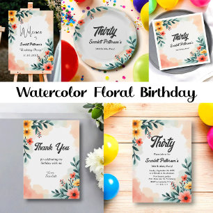 Servilleta De Papel Romántico acuarela Floral Verano 30 cumpleaños