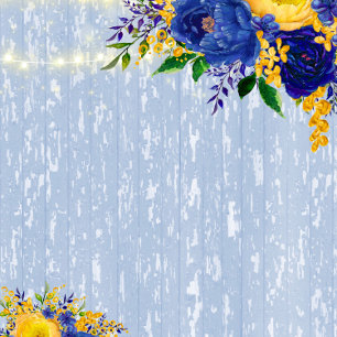 Invitación Boda Indigo Yellow Peony Wood Lights