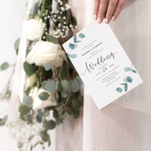 Invitación Boda de caligrafía de eucalipto Minimalista simple