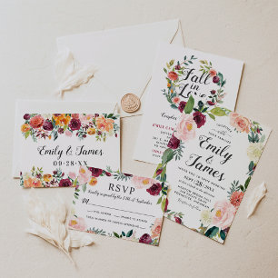 Tarjeta De Confirmación De Asistencia Rústico Rubor Burgundy Floral Wreath Boda