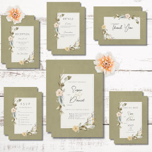 Tarjeta De Agradecimiento Dried Boho Floral Frame Sage Thank You Card