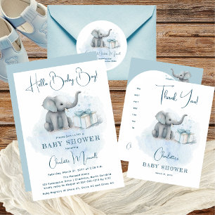 Tarjeta De Agradecimiento Elefante bebé Hola niño bebé Baby Shower azul