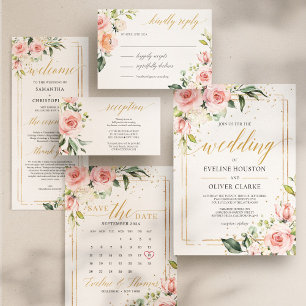 Invitación Ducha de bodas dorada rosa y rosa