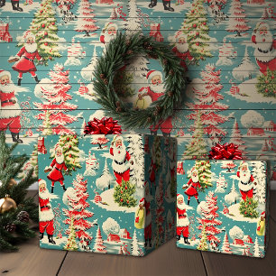 Papel De Regalo Retro Santa Wonderland
