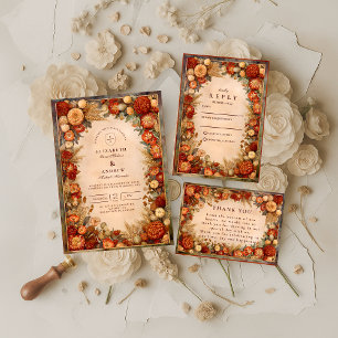 Tarjeta De Agradecimiento Boda Floral de Cosecha de Otoño