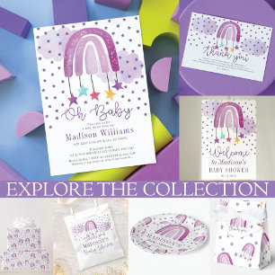 Tarjeta De Agradecimiento Baby Shower Purple Rainbow