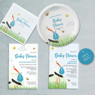 Tarjeta de agradecimiento de Cute Blue Stork Baby 