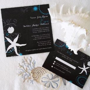 Invitación Boda de playa de Chalkboard moderna con caparazón 