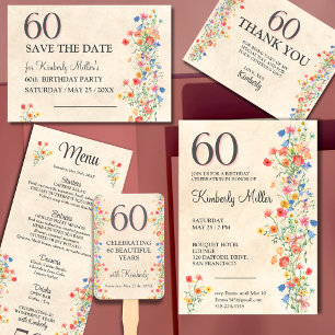 Postal De Invitación Flor elegante 60 años Fiesta Floral 60 cumpleaños