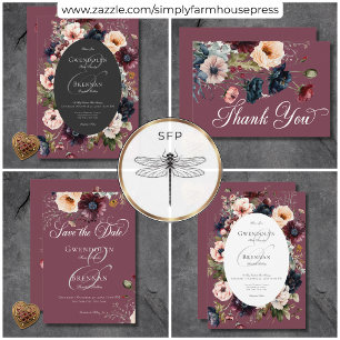 Invitación Boda del marco floral oscuro de color morboso oval