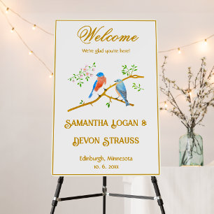 Tarjeta De Recepción Boda de pajaritos azules