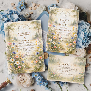 Tarjeta De Agradecimiento Boda de flores silvestres en jardín romántico