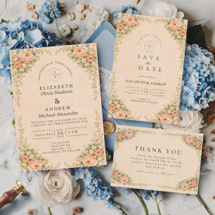 Invitación Boda con Arco de Rosa Rosada Elegante