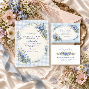 Tarjeta De Recepción Ducha de bebé de flor silvestre azul, Rifa de paña